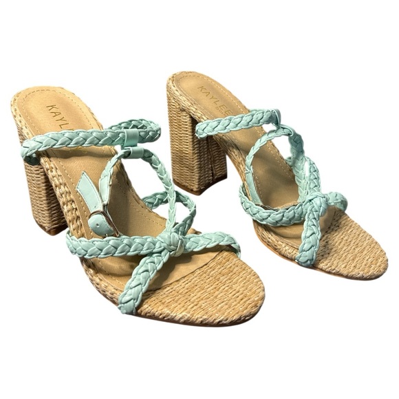 KAYLEEN By Los Angeles Shoes - KAYLEEN By Los Angeles Teal and Tan Platform Sandals with Braided Straps